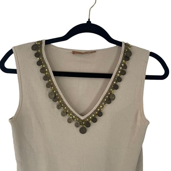 Belldini Women's Size Medium Coin Gypsy Tan Sleeveless Tank Top - Picture 2 of 9